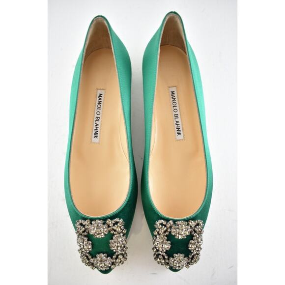 Manolo Blahnik Hangisi Emerald Green Satin Jewel Buckle Ballerina Ballet Flat 36 - Picture 8 of 12